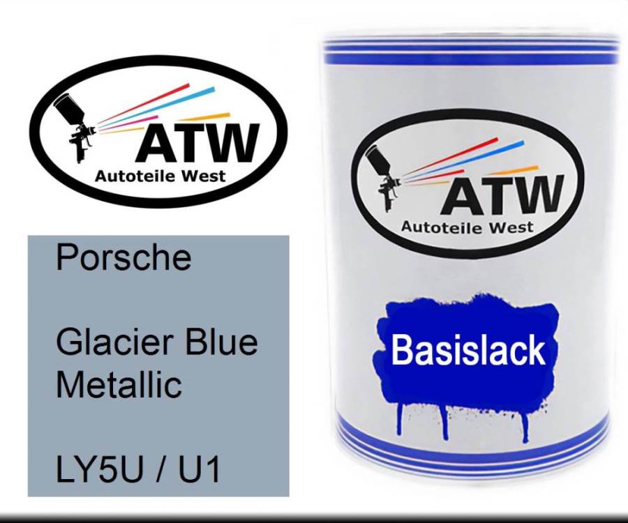 Porsche, Glacier Blue Metallic, LY5U / U1: 500ml Lackdose, von ATW Autoteile West.